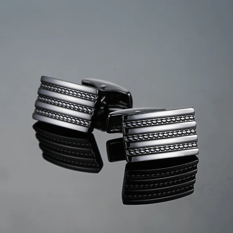 High quality hand polished laser metal Cufflinks Golden Silvery Black button Smooth textured cuffs French Cuff-links for men