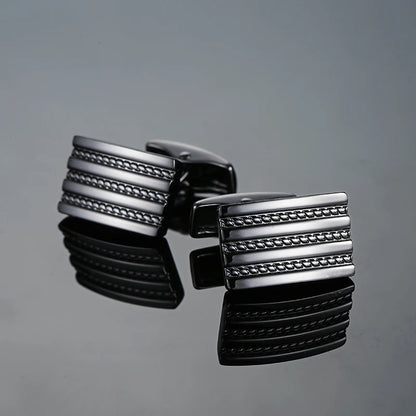 High quality hand polished laser metal Cufflinks Golden Silvery Black button Smooth textured cuffs French Cuff-links for men