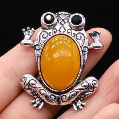 Funny Frog Brooches Natural Stone Crystal Agates Charms Mother of Pearl Shell Insect Pin Pendant for Jewelry Making DIY Necklace