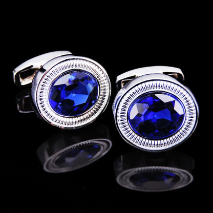 Summer new high quality brass hand inlaid Blue Crystal zircon Cufflinks classic style men's jewelry gifts