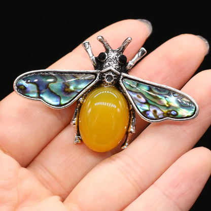 Natural Stone Amethyst Lapis Lazuli Brooches for Women Men Insect Bee Pins for DIY Pendant Necklace Jewelry Brooch Accessories