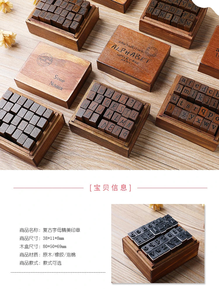 Journal Go 28pcs Alphabet Number Week Stamps Vintage Wooden Letter Stamp Set for Craft Card Making Planner Scrapbooking Journals