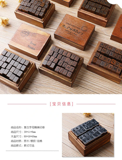 Journal Go 28pcs Alphabet Number Week Stamps Vintage Wooden Letter Stamp Set for Craft Card Making Planner Scrapbooking Journals