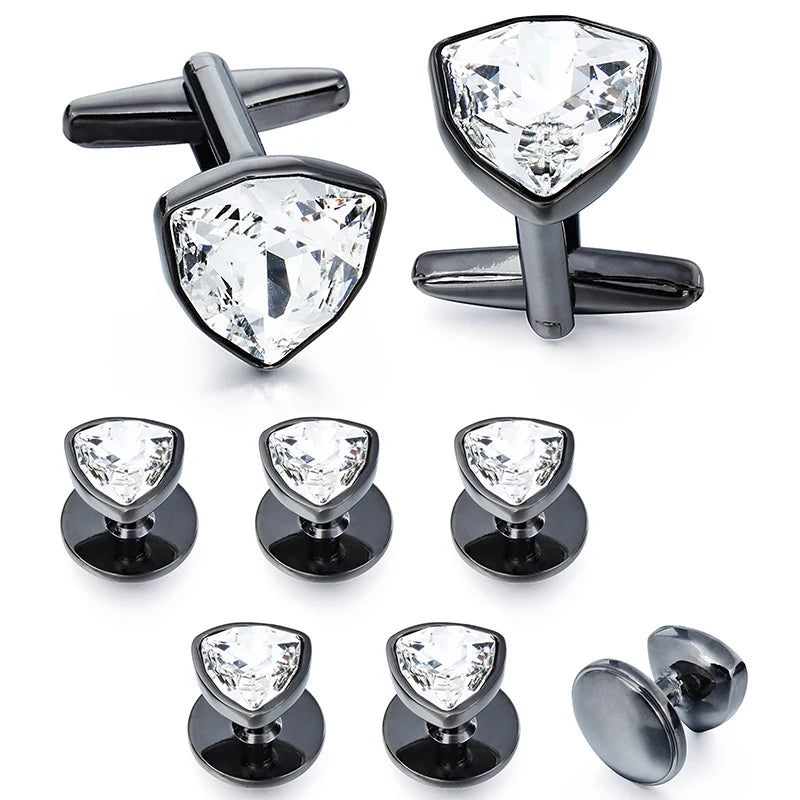 HAWSON Mens Cufflinks and Tuxedo Studs Set,luxury crystal cufflinks for Birthday Wedding Anniversary Jewelry or Accessories