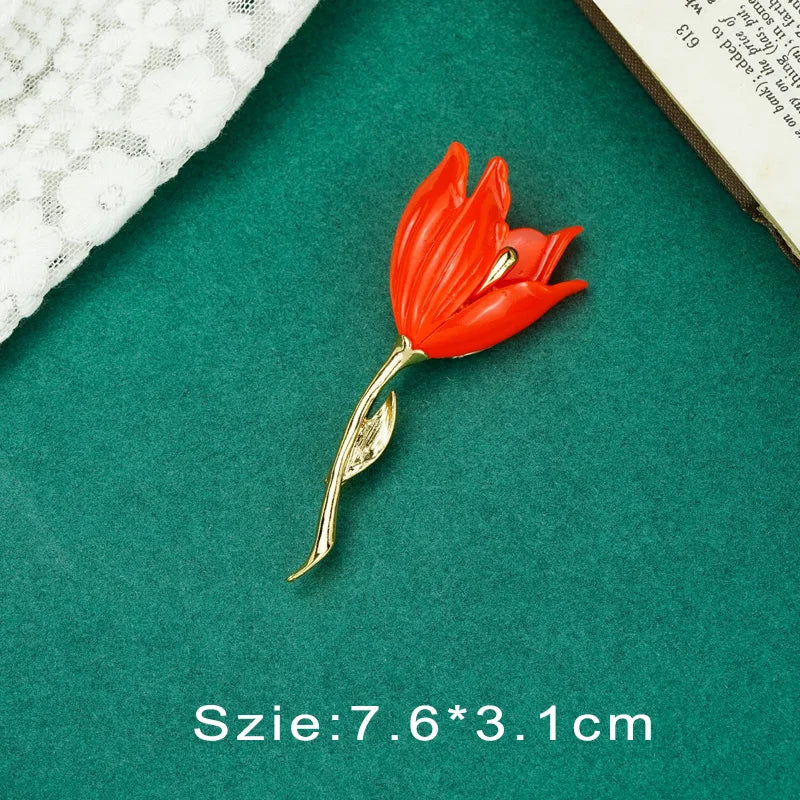 Vintage Palace Plant Flower Baroque Brooch Red Enamel Pearl Brooch Pin Woman Girl Party Accessories