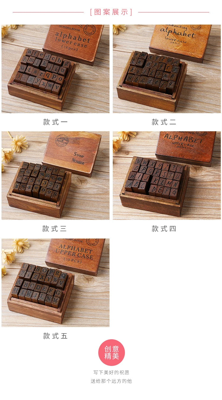 Journal Go 28pcs Alphabet Number Week Stamps Vintage Wooden Letter Stamp Set for Craft Card Making Planner Scrapbooking Journals