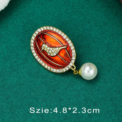 Vintage Palace Plant Flower Baroque Brooch Red Enamel Pearl Brooch Pin Woman Girl Party Accessories