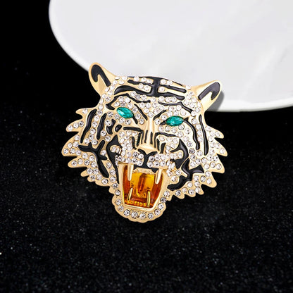 Wuli&baby Rhinestone Roaring Tiger Brooches Women Men Big Tiger Head Party Casual Brooch Pins Gifts