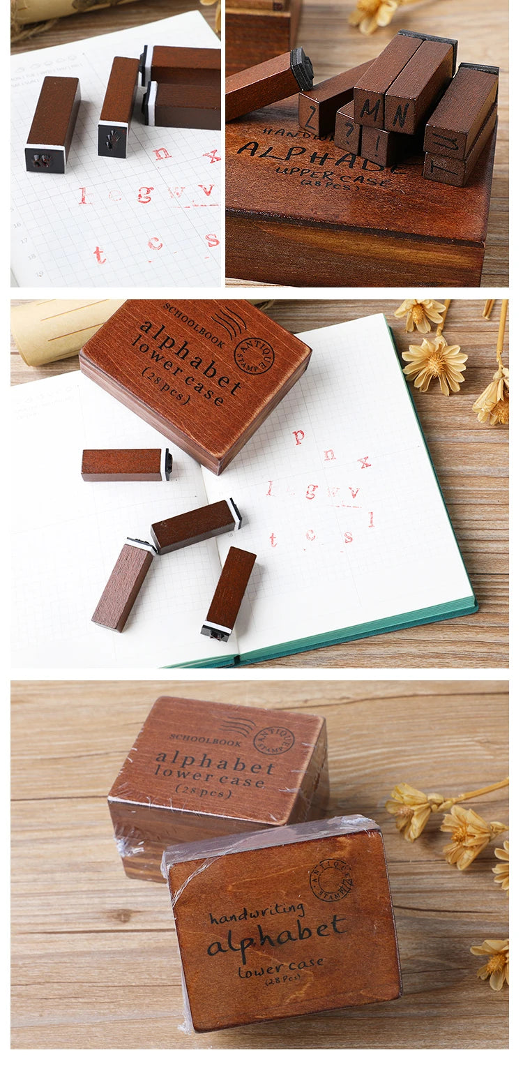 Journal Go 28pcs Alphabet Number Week Stamps Vintage Wooden Letter Stamp Set for Craft Card Making Planner Scrapbooking Journals