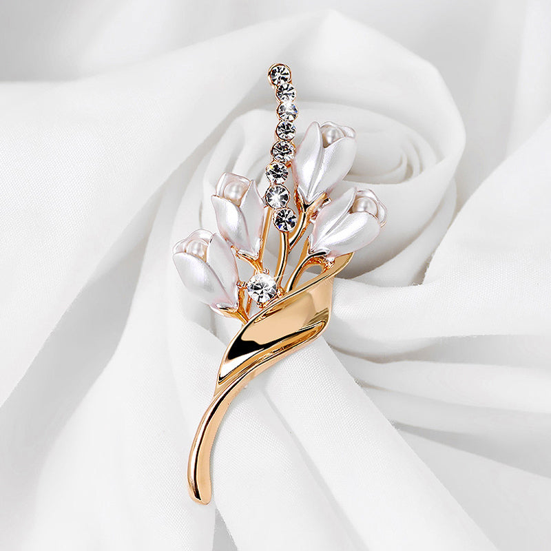 Elegant Gold Color Flower Tulip Brooch Sweet Flowers Pin Gift For Women Wedding Engagement Party Jewelry
