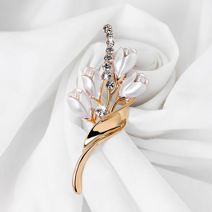 Elegant Gold Color Flower Tulip Brooch Sweet Flowers Pin Gift For Women Wedding Engagement Party Jewelry