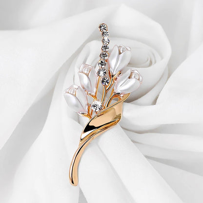 Elegant Gold Color Flower Tulip Brooch Sweet Flowers Pin Gift For Women Wedding Engagement Party Jewelry