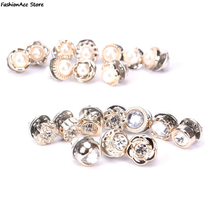 10Pcs/Set Women Suit Sweater Lapel Pin Brooches Collar Badge Jewelry Mini Cute Pins Button Flower Pearl Rhinestones Brooch Set