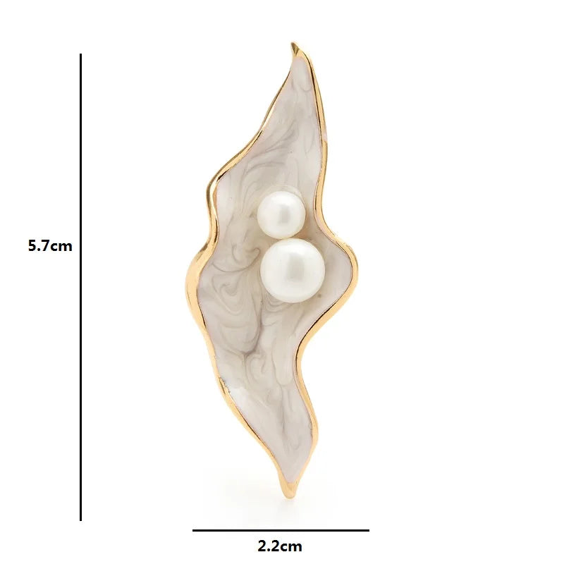 Wuli&baby Pearl Shell Flower Brooches For Women 2-color Enamel Office Party Brooch Pins Gifts