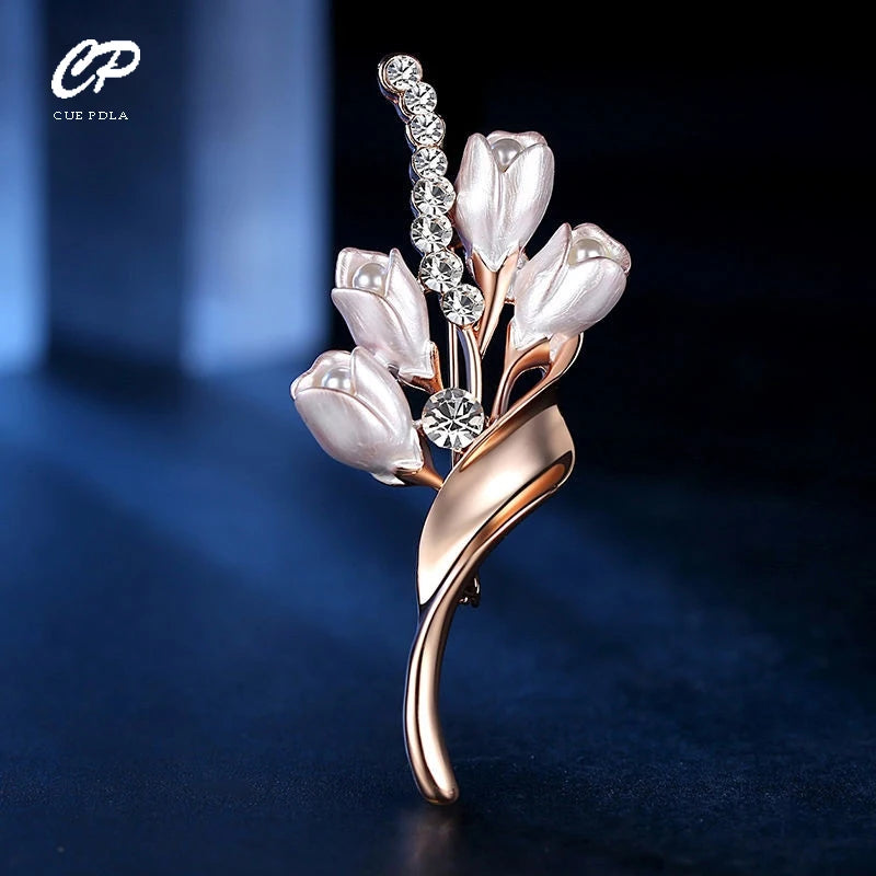 Elegant Gold Color Flower Tulip Brooch Sweet Flowers Pin Gift For Women Wedding Engagement Party Jewelry