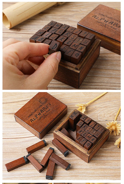 Journal Go 28pcs Alphabet Number Week Stamps Vintage Wooden Letter Stamp Set for Craft Card Making Planner Scrapbooking Journals