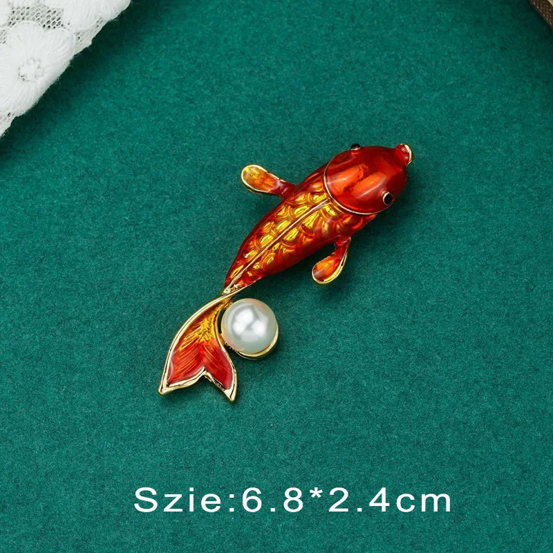 Vintage Palace Plant Flower Baroque Brooch Red Enamel Pearl Brooch Pin Woman Girl Party Accessories