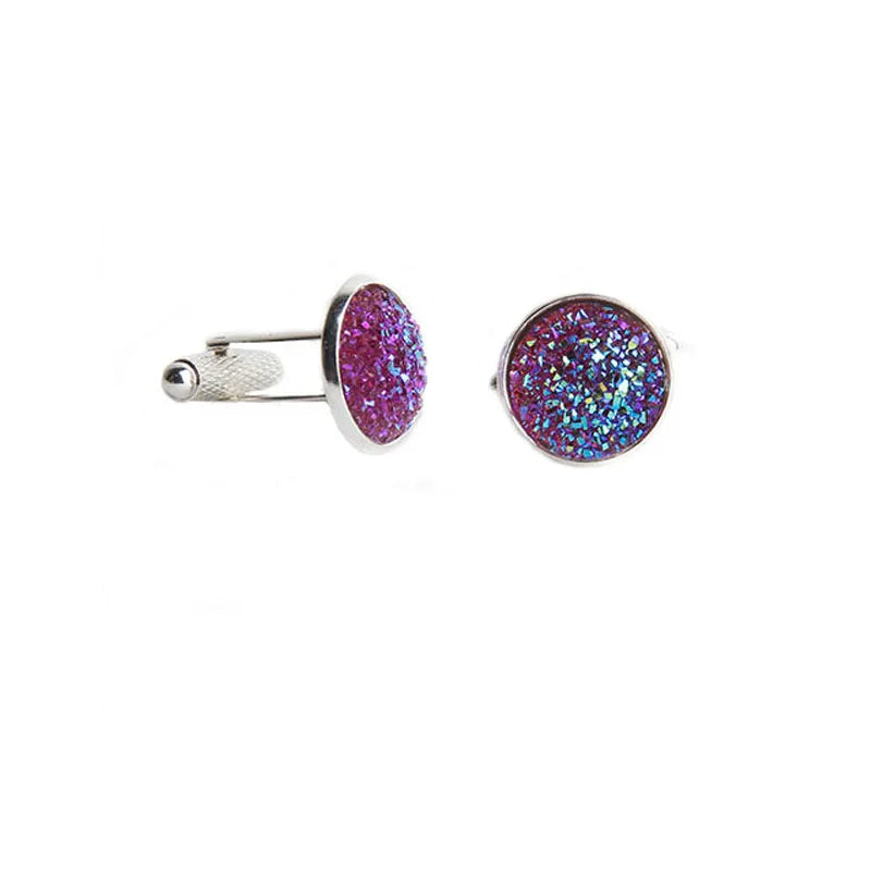 Simple Luxury Colorful Drusy Stone Cufflinks for Men Women Round Rhinestone Cuff links Novelty Shirt Sleeve Buttons Accessories