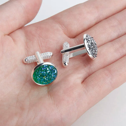 Simple Luxury Colorful Drusy Stone Cufflinks for Men Women Round Rhinestone Cuff links Novelty Shirt Sleeve Buttons Accessories