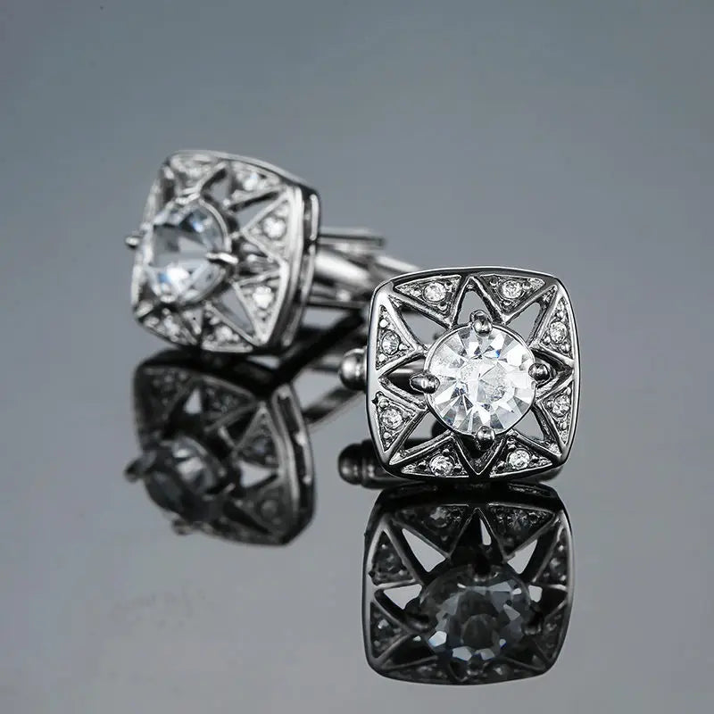 Novelty Luxury Blue White Crystal Cufflinks for Mens  Brand High Quality Design gold silvery Cuffbutton Shirt  Jewelry