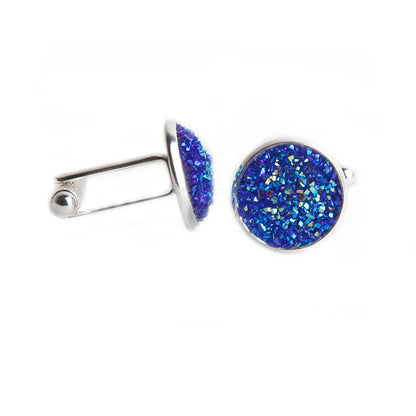 Simple Luxury Colorful Drusy Stone Cufflinks for Men Women Round Rhinestone Cuff links Novelty Shirt Sleeve Buttons Accessories