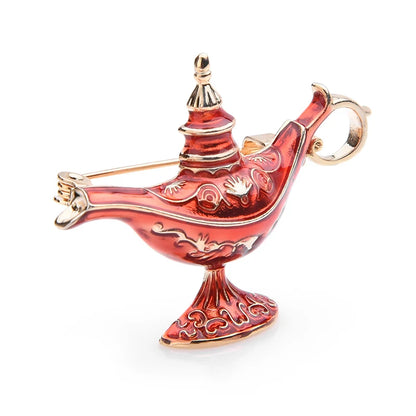 Wuli&baby Red Blue Enamel Aladdin Magic Lamp Light Brooches Women Men 2019 New Fashion Weddings Party Brooch Pins Gifts