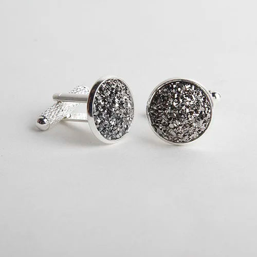 Simple Luxury Colorful Drusy Stone Cufflinks for Men Women Round Rhinestone Cuff links Novelty Shirt Sleeve Buttons Accessories