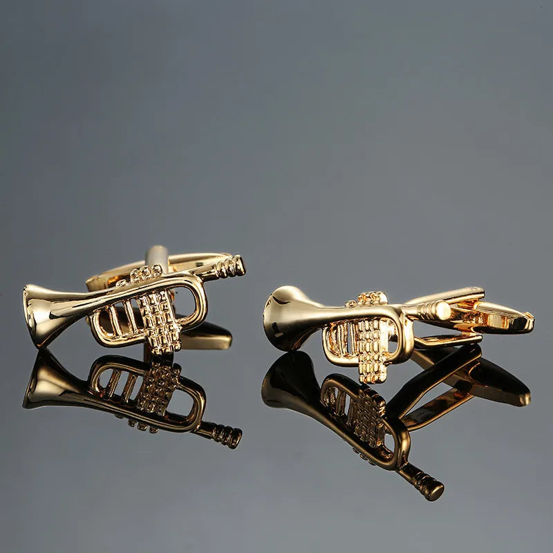 new brand high quality cuff links brass musical instruments Sax trumpet drum piano violin music symbol French shirt Cufflinks