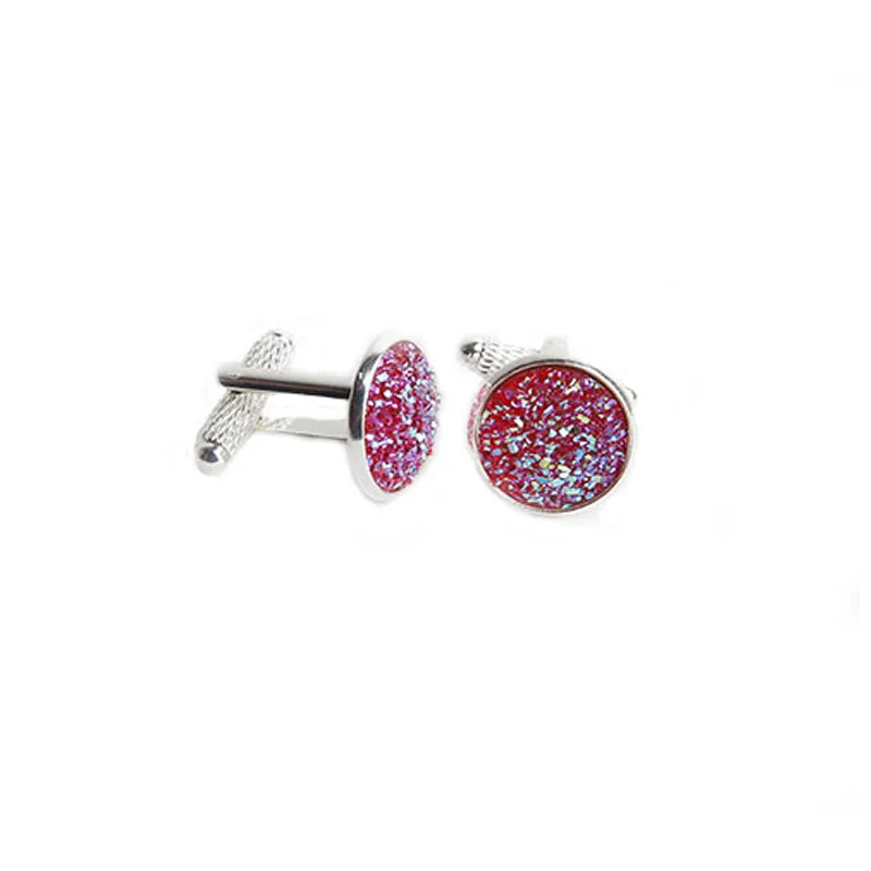 Simple Luxury Colorful Drusy Stone Cufflinks for Men Women Round Rhinestone Cuff links Novelty Shirt Sleeve Buttons Accessories