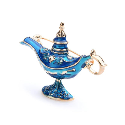 Wuli&baby Red Blue Enamel Aladdin Magic Lamp Light Brooches Women Men 2019 New Fashion Weddings Party Brooch Pins Gifts