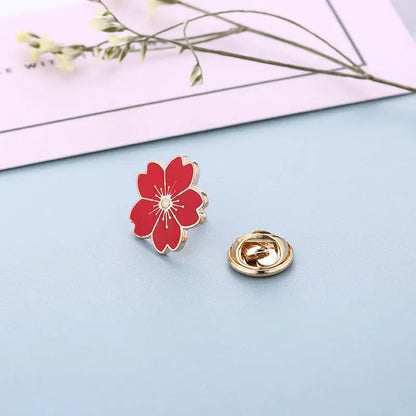 Cherry Flower Gold Silver Brooch Pin Buttons Pins Pin Badges For Bags Japanese Style Jewelry Gift For Girls Flower Brooch