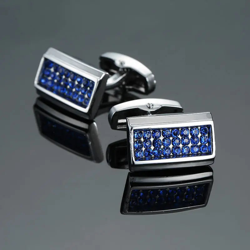 Novelty Luxury Blue White Crystal Cufflinks for Mens  Brand High Quality Design gold silvery Cuffbutton Shirt  Jewelry
