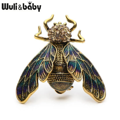 Wuli&Baby Rhinestone Alloy Gold Color Cicada Brooches For Women And Men Crystal Enamel Brooch Pins Christmas Gifts