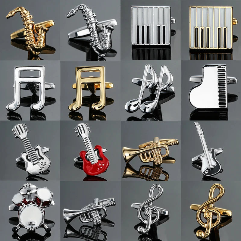 new brand high quality cuff links brass musical instruments Sax trumpet drum piano violin music symbol French shirt Cufflinks