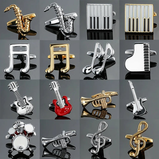 new brand high quality cuff links brass musical instruments Sax trumpet drum piano violin music symbol French shirt Cufflinks