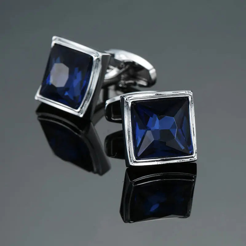 Novelty Luxury Blue White Crystal Cufflinks for Mens  Brand High Quality Design gold silvery Cuffbutton Shirt  Jewelry