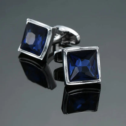 Novelty Luxury Blue White Crystal Cufflinks for Mens  Brand High Quality Design gold silvery Cuffbutton Shirt  Jewelry