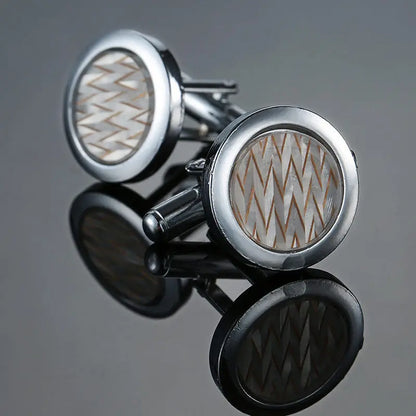Classic design men's French shirt cuff button high quality copper silvery metallic Black Enamel CuffLinks