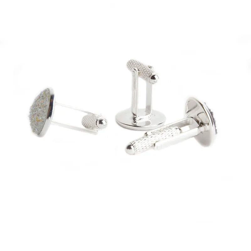 Simple Luxury Colorful Drusy Stone Cufflinks for Men Women Round Rhinestone Cuff links Novelty Shirt Sleeve Buttons Accessories