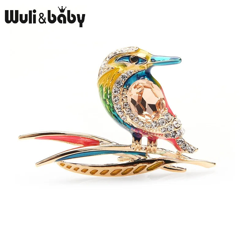 Wuli&baby Crystal Blue Purple And Green Enamel Bird Brooches For Women And Men Alloy Animal Wedding Party Banquet Brooch
