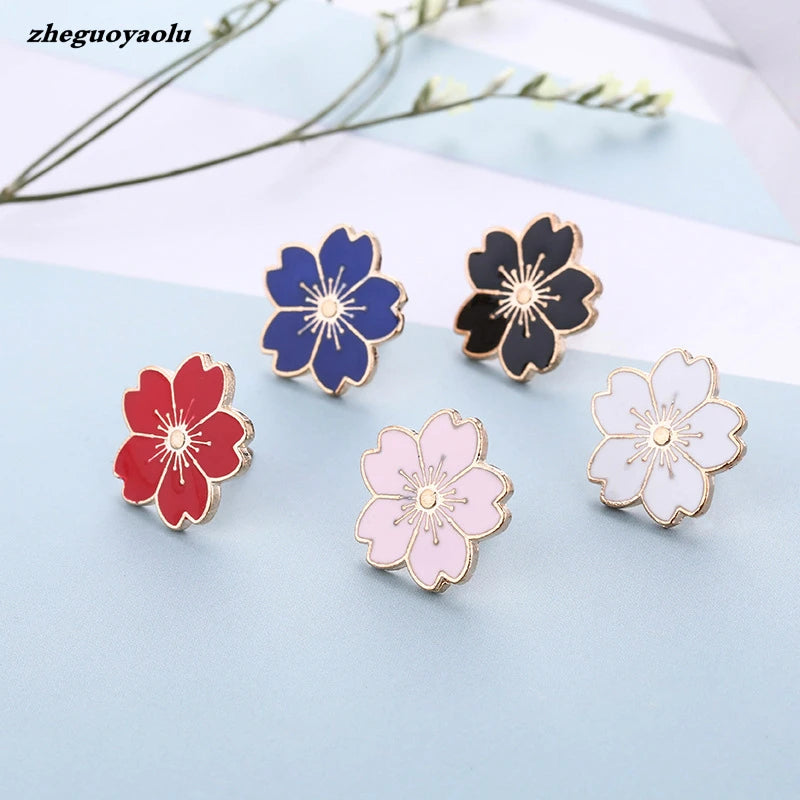 Cherry Flower Gold Silver Brooch Pin Buttons Pins Pin Badges For Bags Japanese Style Jewelry Gift For Girls Flower Brooch