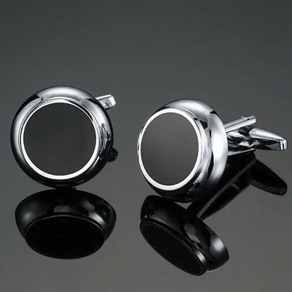 Classic design men's French shirt cuff button high quality copper silvery metallic Black Enamel CuffLinks