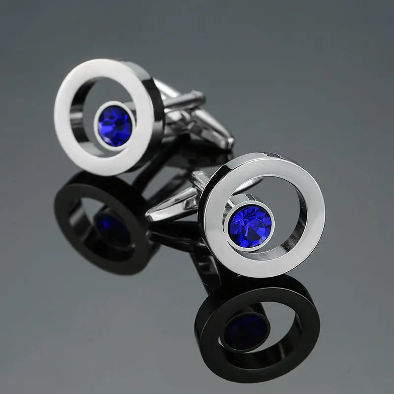 Novelty Luxury Blue White Crystal Cufflinks for Mens  Brand High Quality Design gold silvery Cuffbutton Shirt  Jewelry