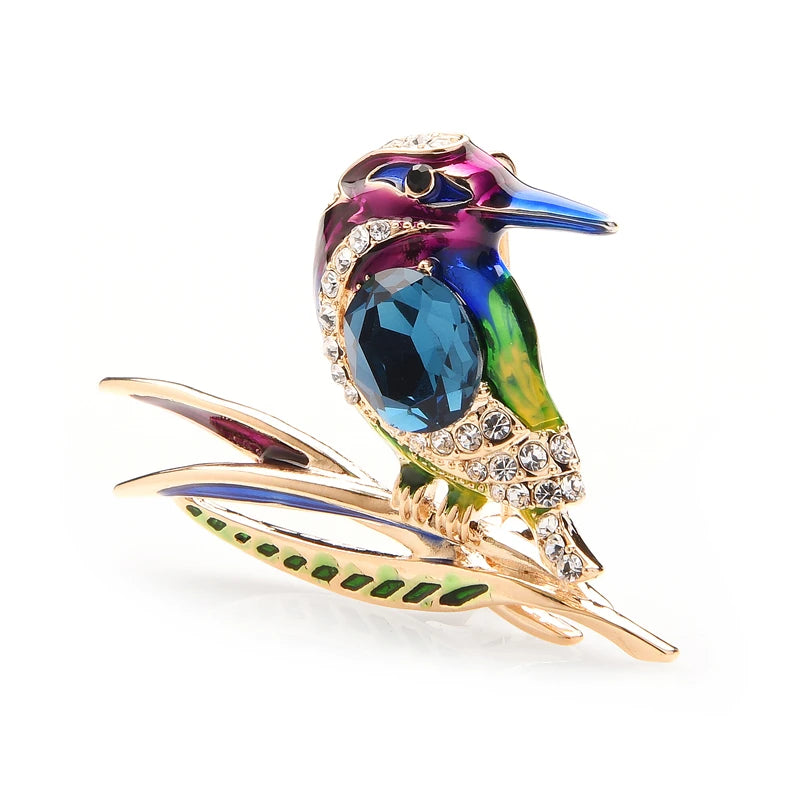 Wuli&baby Crystal Blue Purple And Green Enamel Bird Brooches For Women And Men Alloy Animal Wedding Party Banquet Brooch
