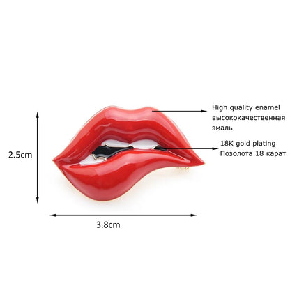 Wuli&baby Red Lip Enamel Brooches Women Men Party Banquet Alloy Brooches Pins Girls' Hats Bags Accessories