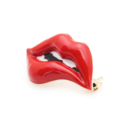 Wuli&baby Red Lip Enamel Brooches Women Men Party Banquet Alloy Brooches Pins Girls' Hats Bags Accessories