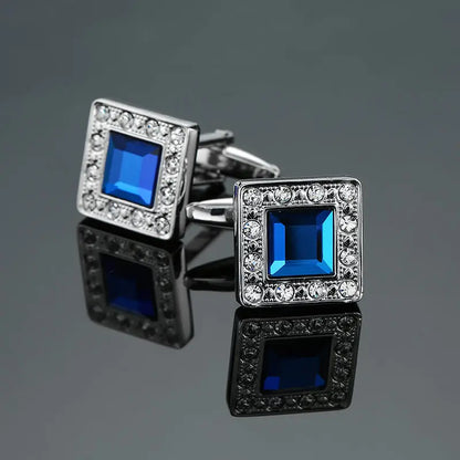 Novelty Luxury Blue White Crystal Cufflinks for Mens  Brand High Quality Design gold silvery Cuffbutton Shirt  Jewelry