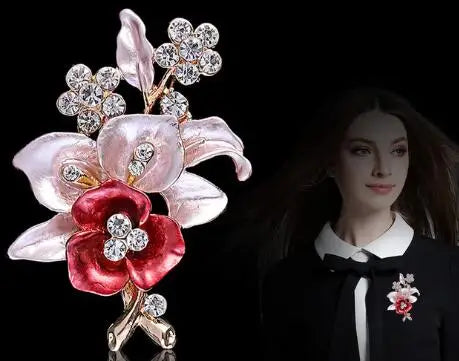 Big New Elegant Pink Crystal Flower Brooch Rhinestone Pin Romantic Wedding Bride Bridesmaid Large Brooches For Woman Jewelry