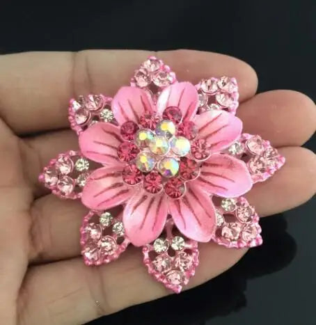 Big New Elegant Pink Crystal Flower Brooch Rhinestone Pin Romantic Wedding Bride Bridesmaid Large Brooches For Woman Jewelry