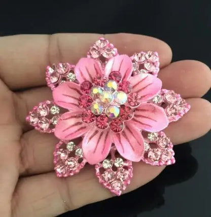 Big New Elegant Pink Crystal Flower Brooch Rhinestone Pin Romantic Wedding Bride Bridesmaid Large Brooches For Woman Jewelry